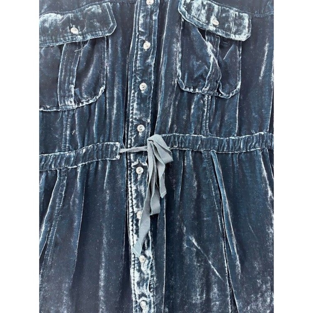 Coldwater Creek Size 2X Crushed Velvet Button Down Tunic with Pockets Navy Blue - Picture 2 of 7